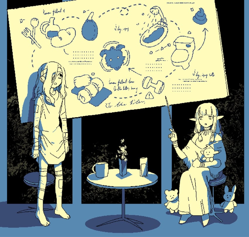 mithrun and milsiril (dungeon meshi and 1 more) drawn by gapamopa
