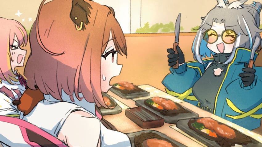 oura rukako, hira hikari, and yunohara izumi (nanashi inc.) drawn by xoo_(x)