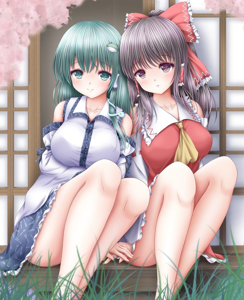 hakurei reimu and kochiya sanae (touhou) drawn by akino_irori