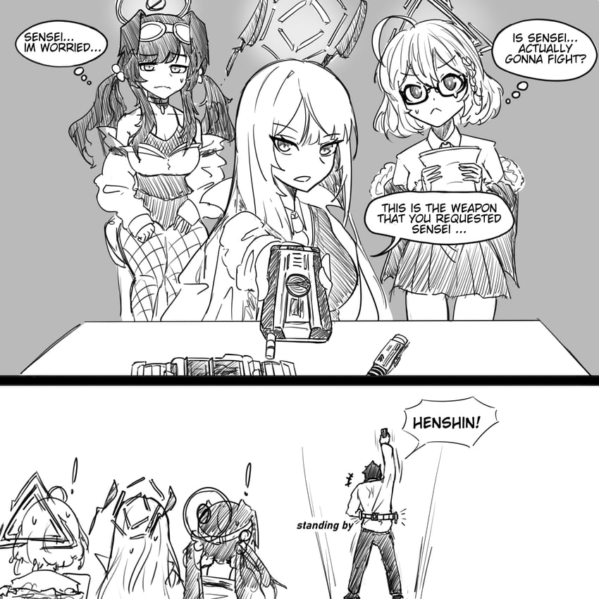 sensei, hibiki, kotori, and utaha (blue archive and 2 more) drawn by winchesterizy