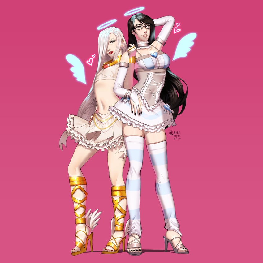 stocking, panty, bayonetta, and jeanne (panty & stocking with garterbelt and 1 more) drawn by riicemochii