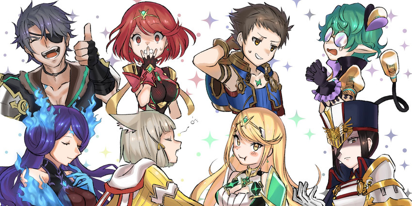 pyra, mythra, nia, rex, morag ladair, and 3 more (xenoblade chronicles and 1 more) drawn by kyosuke1413koba