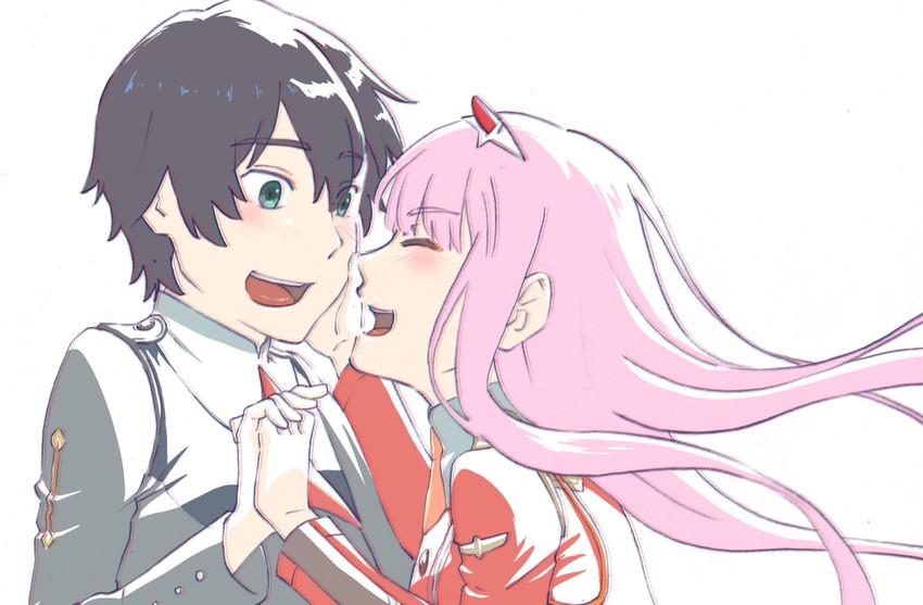zero two and hiro (darling in the franxx) drawn by pandagapandade