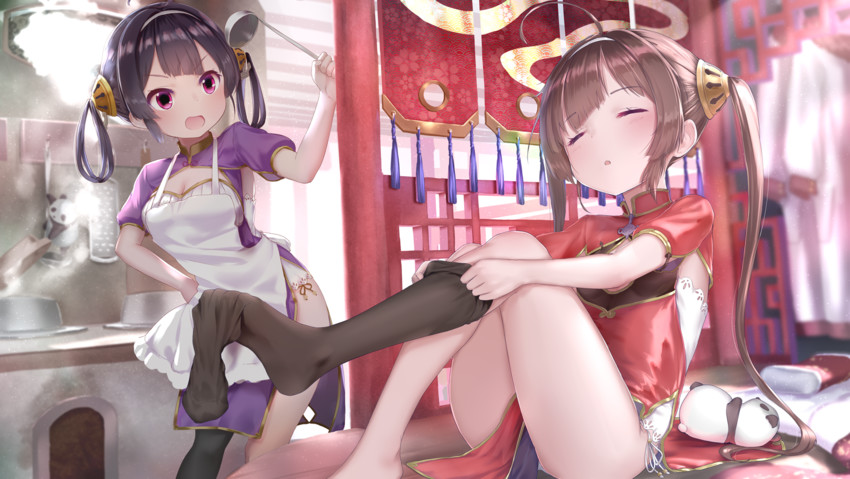 ping hai and ning hai (azur lane) drawn by kachayori