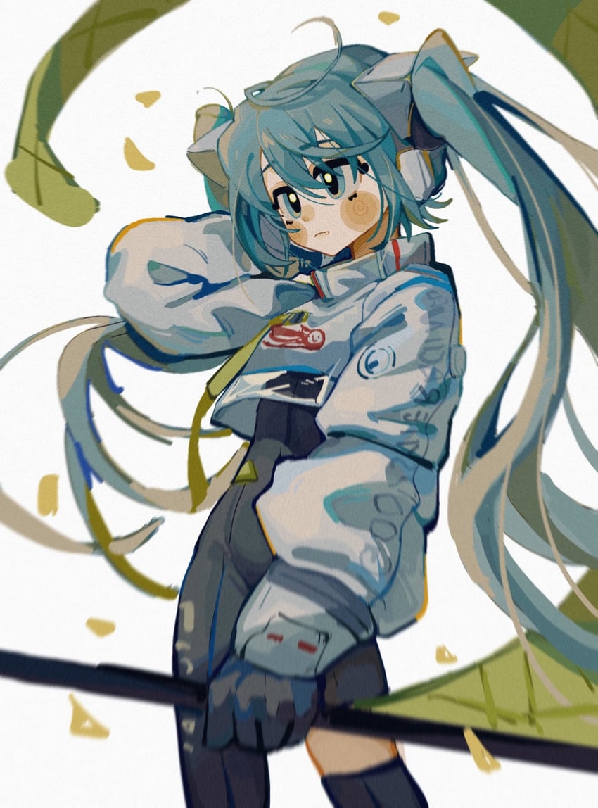 hatsune miku and racing miku (vocaloid and 1 more) drawn by suuroku