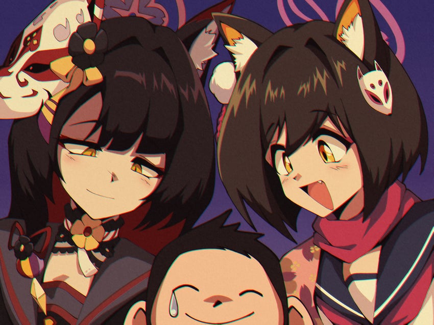 sensei, doodle sensei, izuna, and wakamo (blue archive) drawn by chib0b