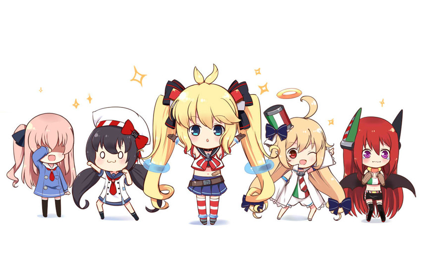 andrea doria, camicia nera, aviere, antonio da noli, and ugolino vivaldi (warship girls r) drawn by linda_b