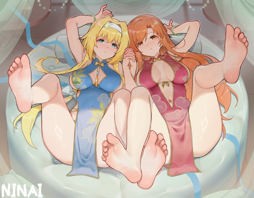 asuna and alice zuberg (sword art online and 1 more) drawn by ninai