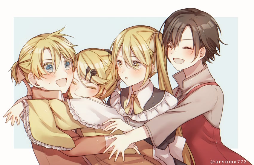 kagamine rin, kagamine len, meiko, akita neru, riliane lucifen d'autriche, and 3 more (vocaloid and 2 more) drawn by aryuma772
