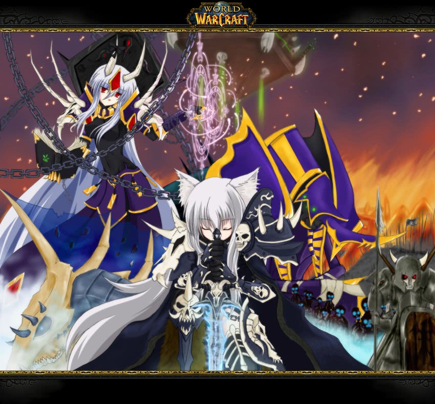 inubashiri momiji, kamishirasawa keine, death knight, arthas menethil, kel'thuzad, and 2 more (touhou and 2 more) drawn by auer