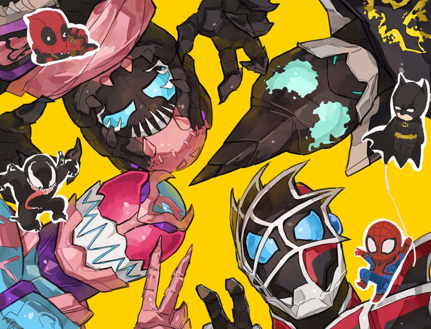 deadpool, spider-man, batman, venom, kamen rider revi, and 3 more (marvel and 6 more) drawn by bbbb_fex