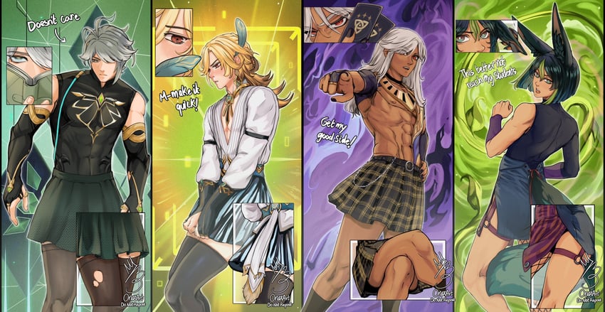 alhaitham, tighnari, kaveh, and cyno (genshin impact) drawn by naya_(onaxart)
