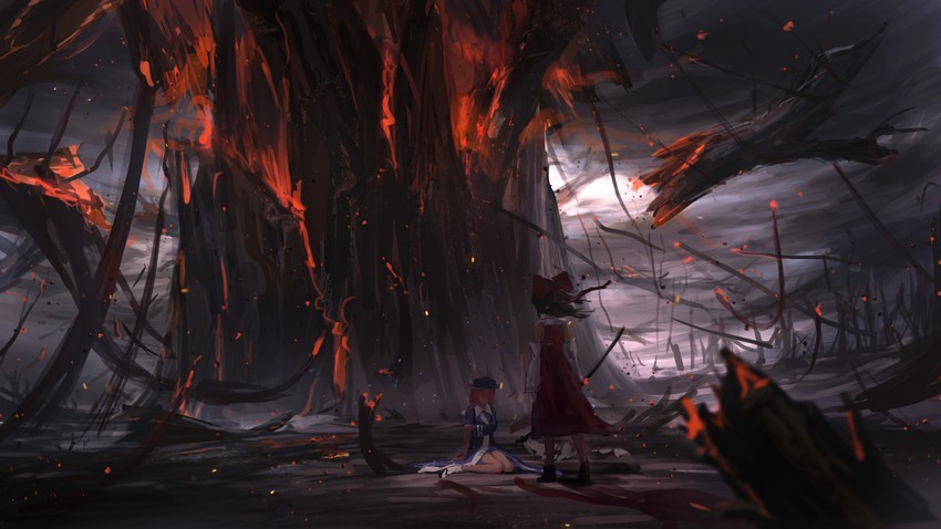 hakurei reimu and saigyouji yuyuko (touhou and 1 more) drawn by xumi