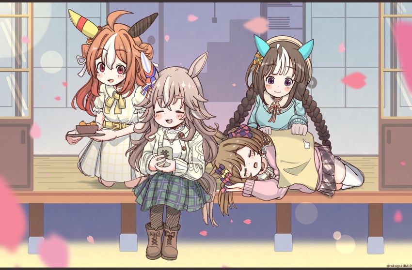 smart falcon, hokko tarumae, copano rickey, and wonder acute (umamusume) drawn by rakugakiraid