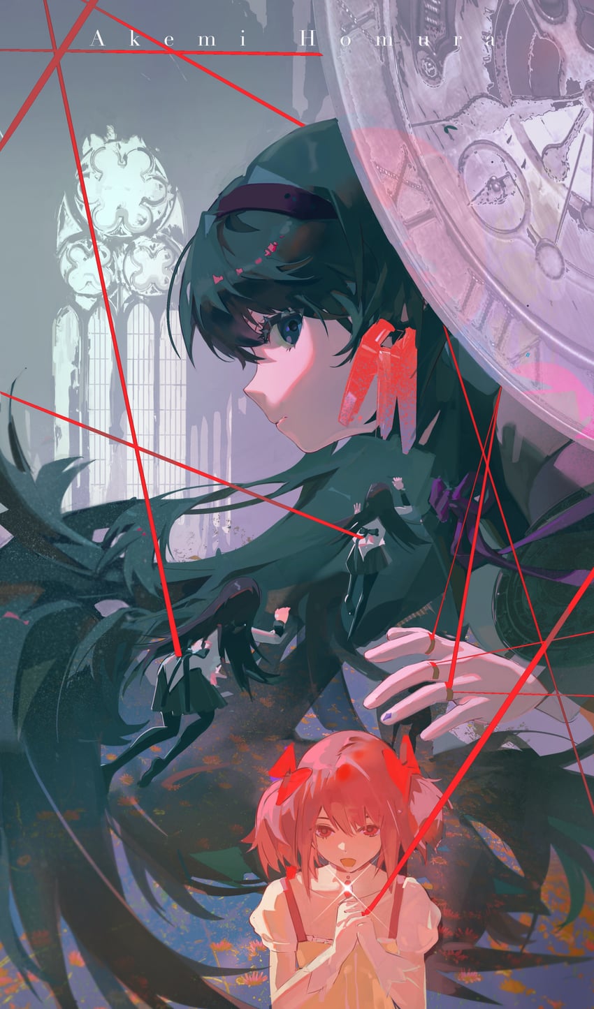 akemi homura and kaname madoka (mahou shoujo madoka magica) drawn by ainimo5