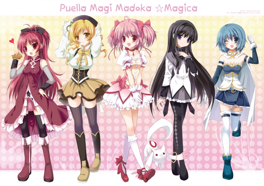 akemi homura, kaname madoka, miki sayaka, sakura kyoko, tomoe mami, and 1 more (mahou shoujo madoka magica) drawn by ratise