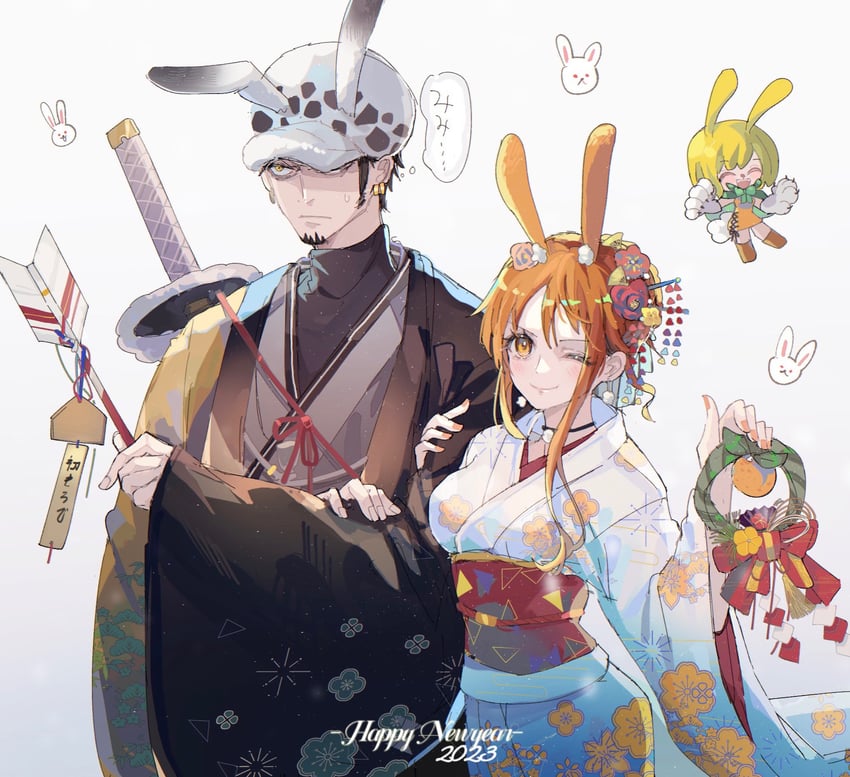 nami, trafalgar law, and carrot (one piece) drawn by linch