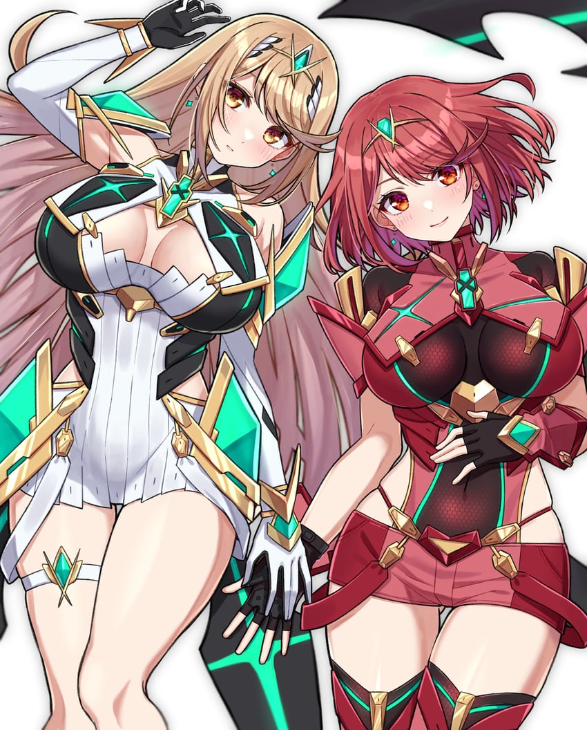 pyra and mythra (xenoblade chronicles and 1 more) drawn by shinae