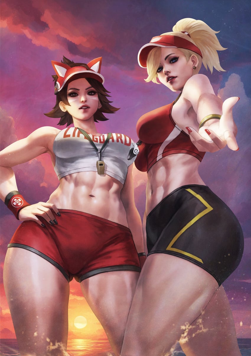 mercy, kiriko, lifeguard mercy, and lifeguard kiriko (overwatch and 1 more) drawn by monori_rogue