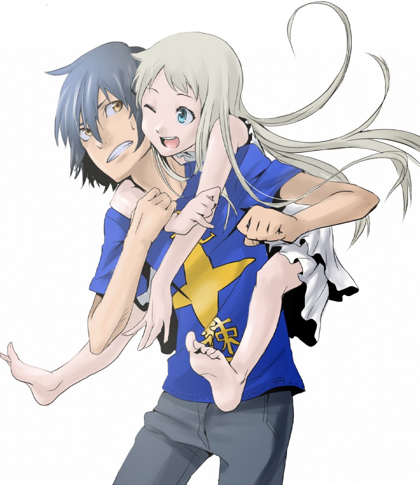 honma meiko and yadomi jinta (ano hi mita hana no namae wo bokutachi wa mada shiranai.) drawn by naka_(kametsuru)