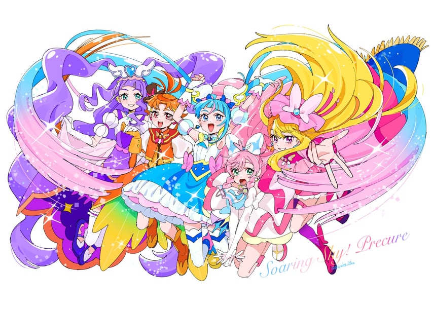 sora harewataru, nijigaoka mashiro, cure sky, hijiri ageha, cure prism, and 5 more (precure and 1 more) drawn by shirako_love