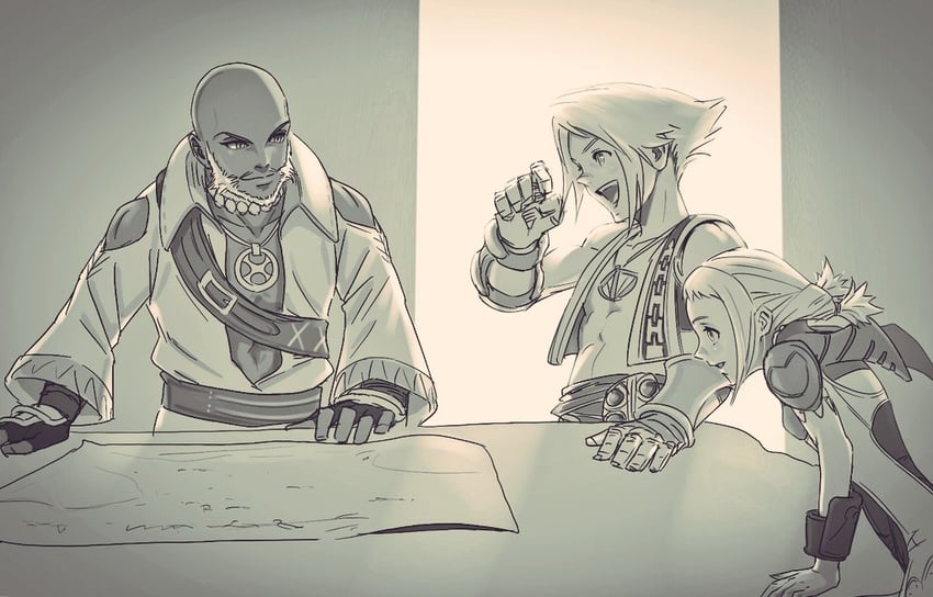 penelo, vaan, and reddas (final fantasy and 1 more) drawn by jamauchi
