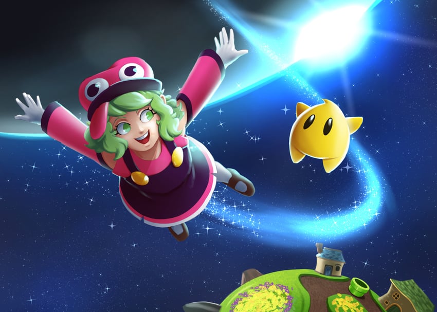 komeiji koishi, mario, and luma (touhou and 2 more) drawn by spookoarts