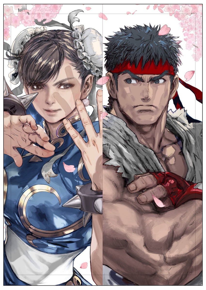 chun-li and ryu (street fighter and 2 more) drawn by yasuda_akira