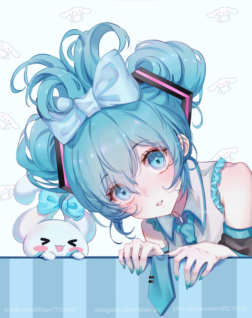 hatsune miku, cinnamoroll, and cinnamiku (vocaloid and 2 more) drawn by mihan_(mihan_art)