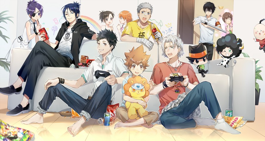 chrome dokuro, sawada tsunayoshi, rokudou mukuro, hibari kyouya, gokudera hayato, and 7 more (katekyo hitman reborn!) drawn by ekita_kuro