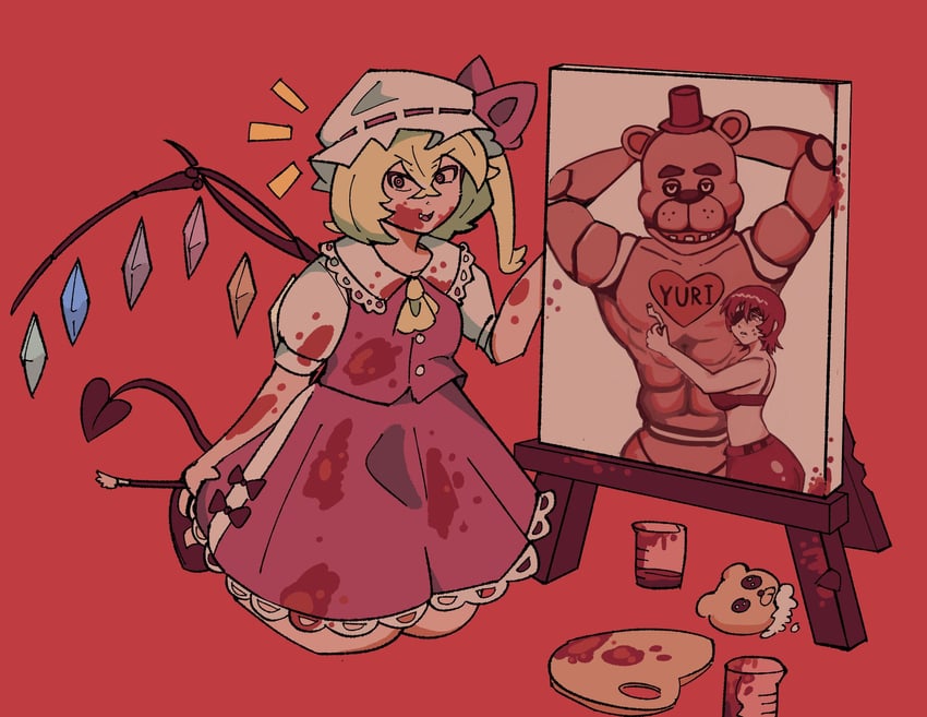 flandre scarlet, himeno, freddy fazbear, and josh hutcherson (touhou and 2 more) drawn by grimlisp