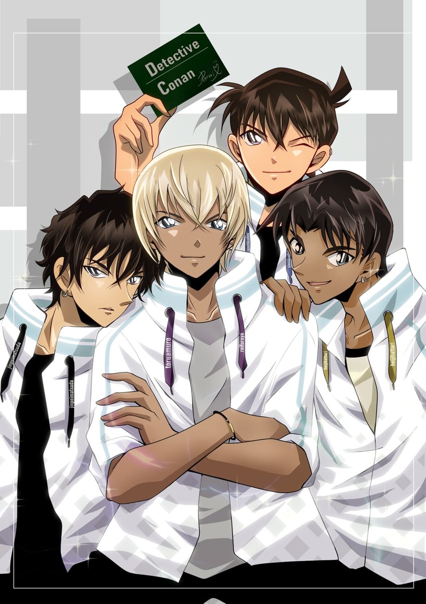 amuro tooru, kudou shin'ichi, hattori heiji, and matsuda jinpei (meitantei conan) drawn by paseri_(l7dgtxtsnlmfwlb)