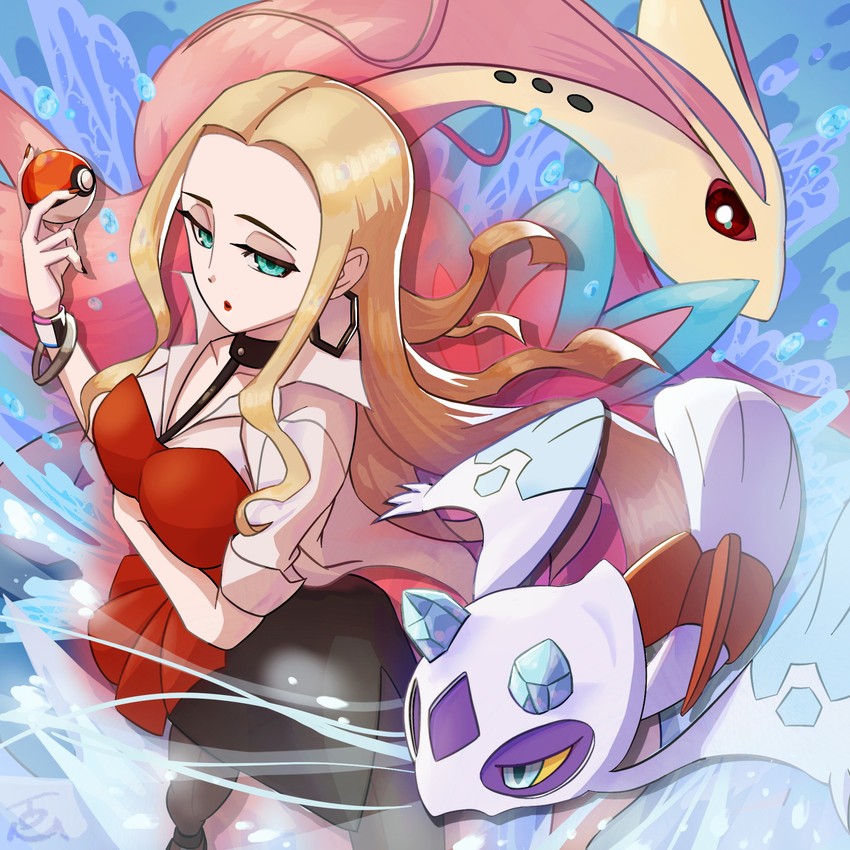 milotic, froslass, and oleana (pokemon and 1 more) drawn by tom_(pixiv10026189)