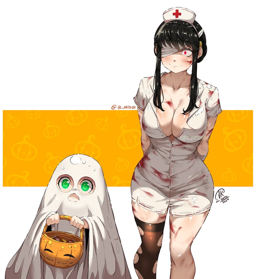 yor briar, anya, and bubble head nurse (spy x family and 2 more) drawn by jk_arts