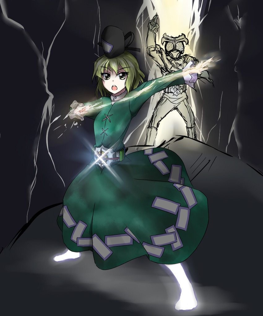 soga no tojiko and kamen rider stronger (touhou and 2 more) drawn by kazami_shirou_(kaizou-zumi)