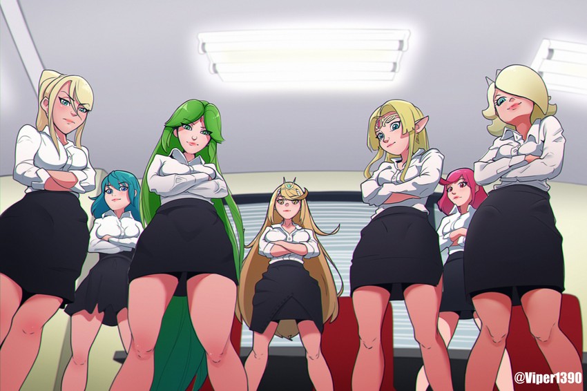 princess zelda, pyra, mythra, samus aran, female byleth, and 2 more (fire emblem and 10 more) drawn by viper_1390