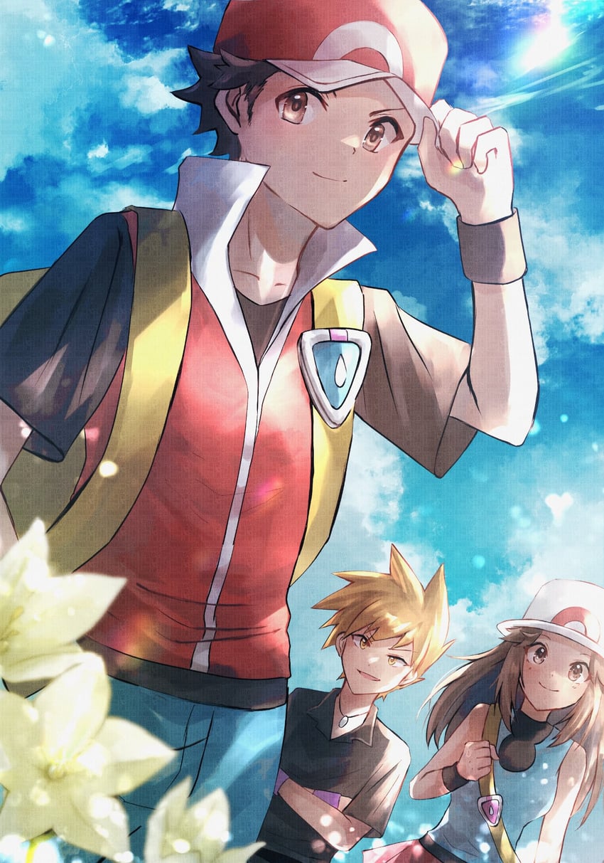 red, blue oak, and leaf (pokemon and 1 more) drawn by shiruko_(s1ruko)