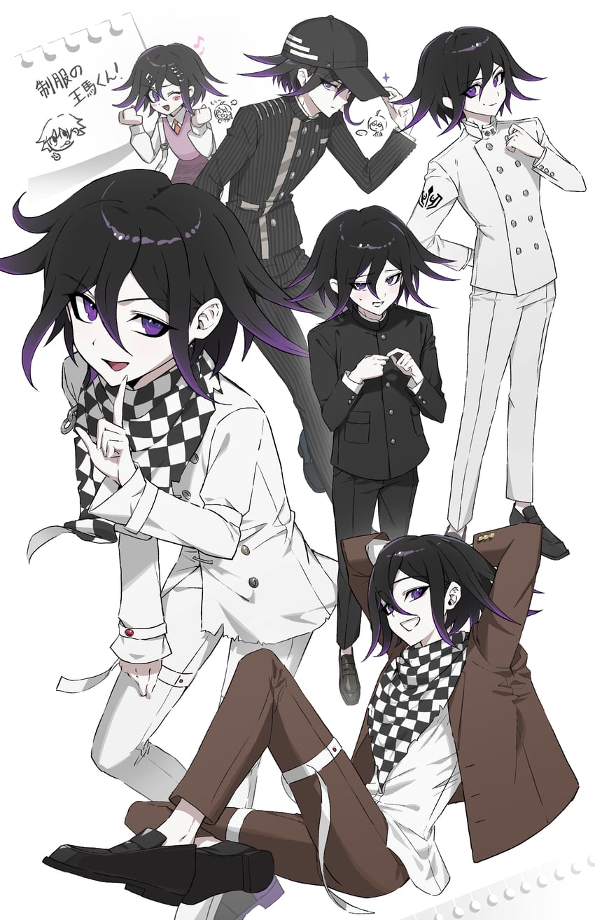 oma kokichi, saihara shuichi, akamatsu kaede, and ishimaru kiyotaka (danganronpa and 1 more) drawn by ttegi_(ddeck_dg)