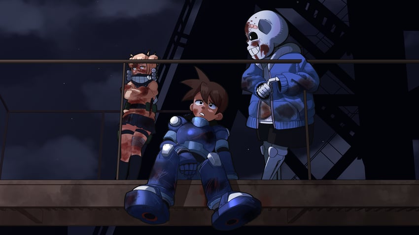 toga himiko, sans, and mega man volnutt (boku no hero academia and 5 more) drawn by delatoid