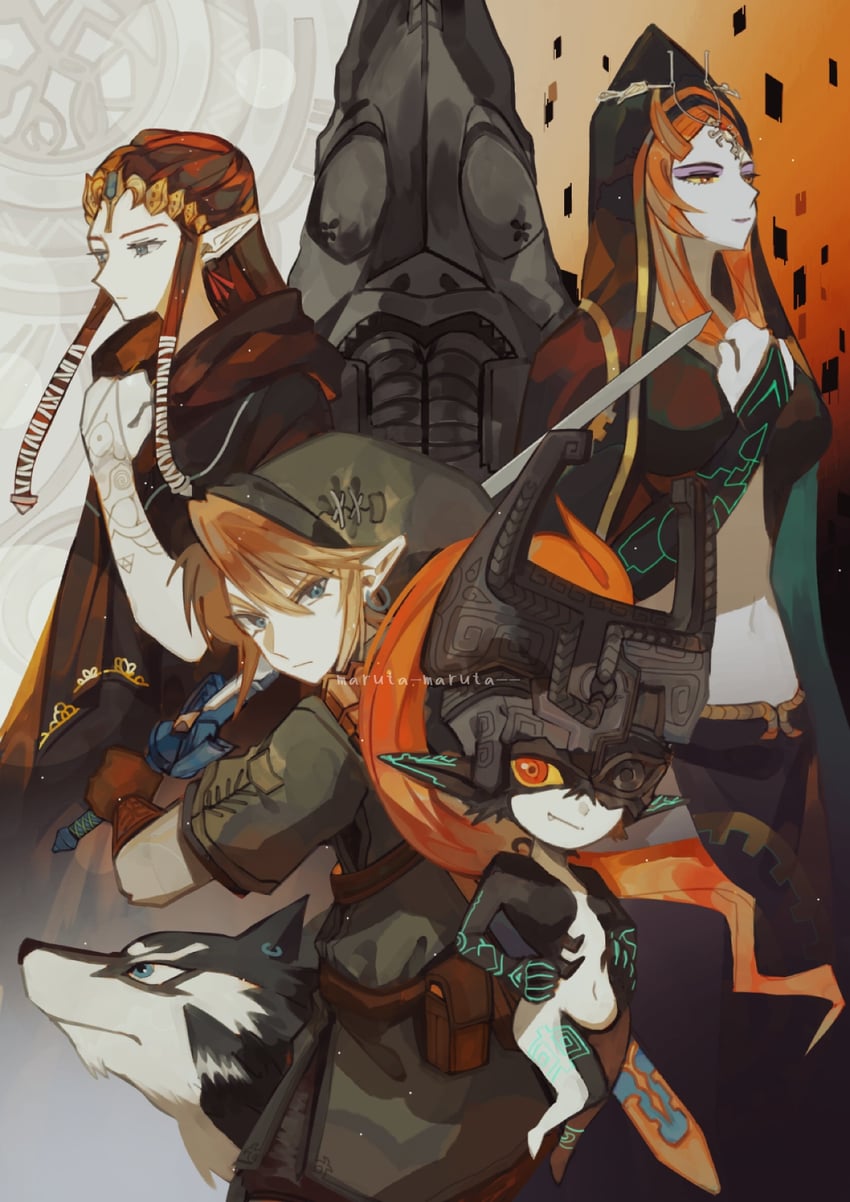 link, princess zelda, midna, wolf link, and zant (the legend of zelda and 1 more) drawn by maruta_maruta