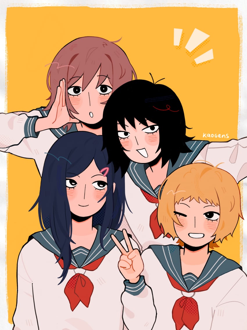 kurata tome, takane tsubomi, mezato ichi, and fukami emi (mob psycho 100) drawn by kaogens