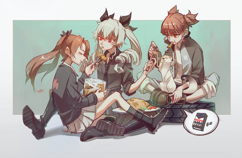 anchovy, kadotani anzu, aki, and mikko (girls und panzer) drawn by die_(die0118)