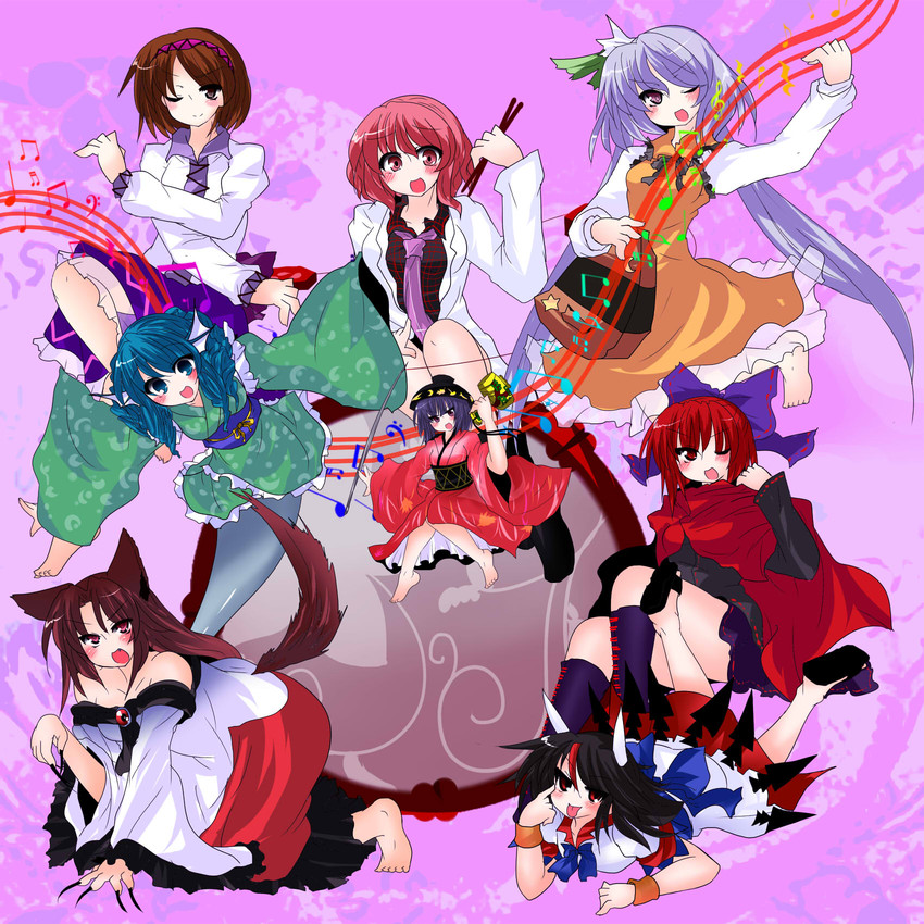imaizumi kagerou, sekibanki, kijin seija, sukuna shinmyoumaru, wakasagihime, and 3 more (touhou and 1 more) drawn by buuwa
