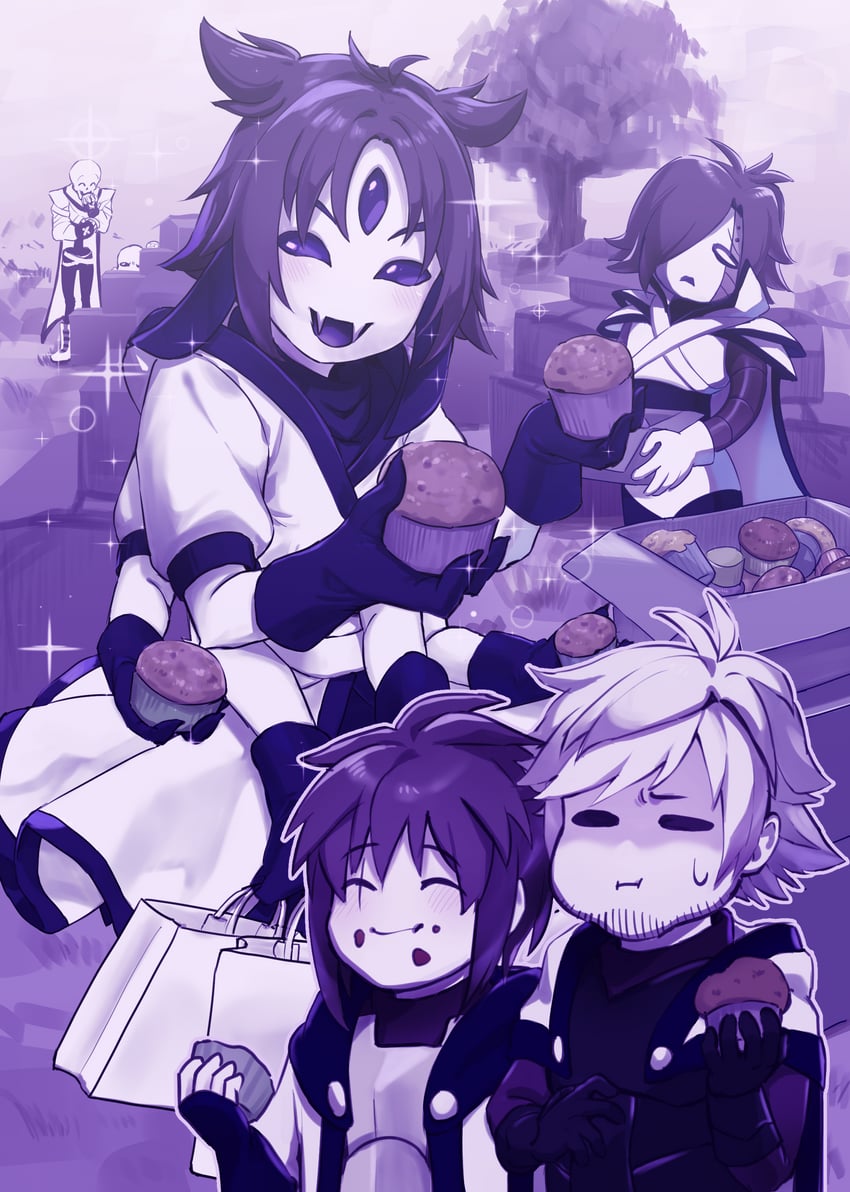 frisk, chara, sans, papyrus, mettaton, and 2 more (undertale and 1 more) drawn by ama_(pixiv_50406250)