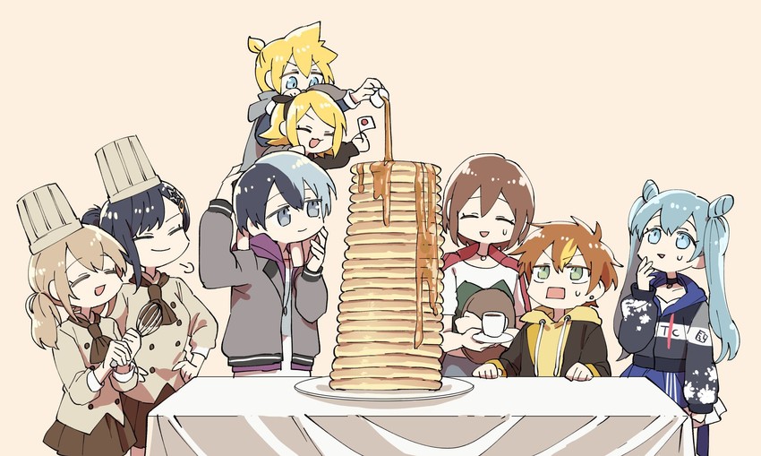 hatsune miku, kagamine rin, kagamine len, meiko, shinonome akito, and 7 more (vocaloid and 1 more) drawn by hazuki_015