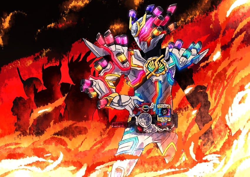 kamen rider build, kamen rider cross-z, kamen rider cross-z magma, kamen rider grease, kamen rider rogue, and 1 more (kamen rider and 1 more) drawn by otokamu