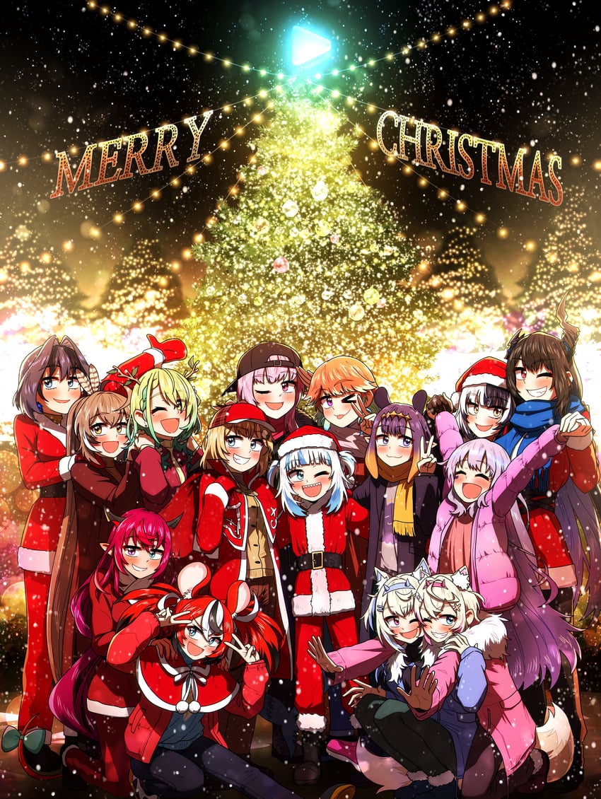 gawr gura, mori calliope, ninomae ina'nis, ouro kronii, nanashi mumei, and 10 more (hololive and 1 more) drawn by ddolbang