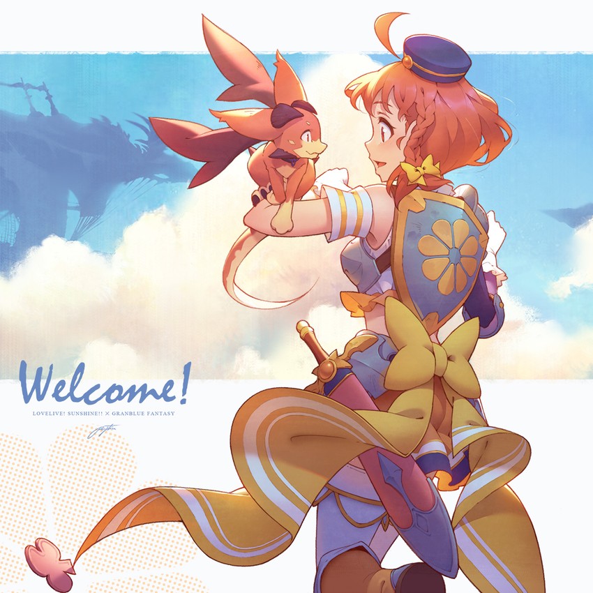 takami chika and vyrn (love live! and 2 more) drawn by regition
