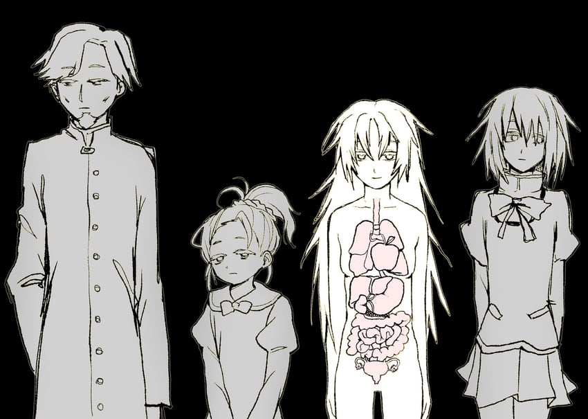 miki sayaka, sakura kyoko, sakura momo, and sakura kyoko's father (mahou shoujo madoka magica) drawn by mermaidcandle