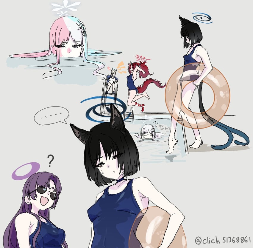 kanna, kikyou, yukari, nagusa, and renge (blue archive and 1 more) drawn by clich51368861